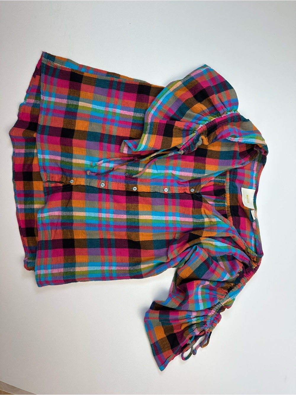Anthropologie Multicolor Plaid Button-Front Blouse